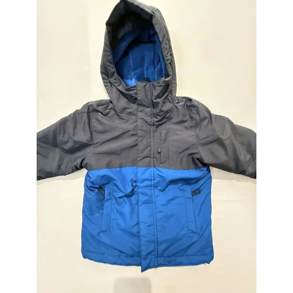 Childrens Place Jacket Boys 4 Blue Gray Hooded Puffer Coat Winter Fleece Lined